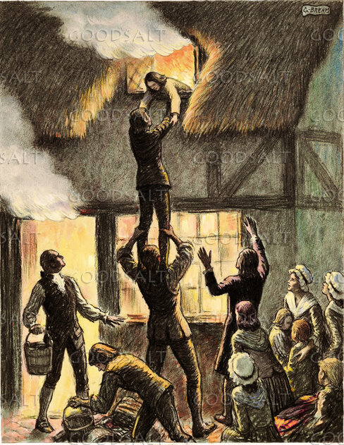 john-wesley-rescued-from-fire Legado de Fé: Mães que Redefiniram a História: Susanna Wesley