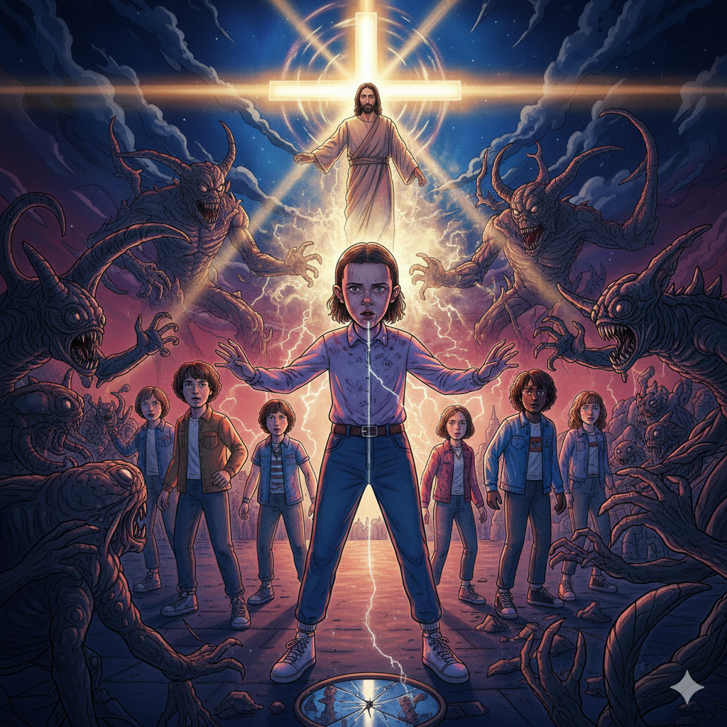 Gemini_Generated_Image_5hh1u5hh1u5hh1u5 Stranger Things e a Vida Cristã: O que a série revela sobre o nosso mundo?